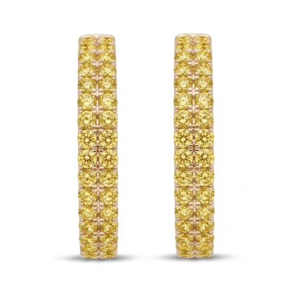 14K 2.09cttw Round Yellow Diamond Hoop Earrings