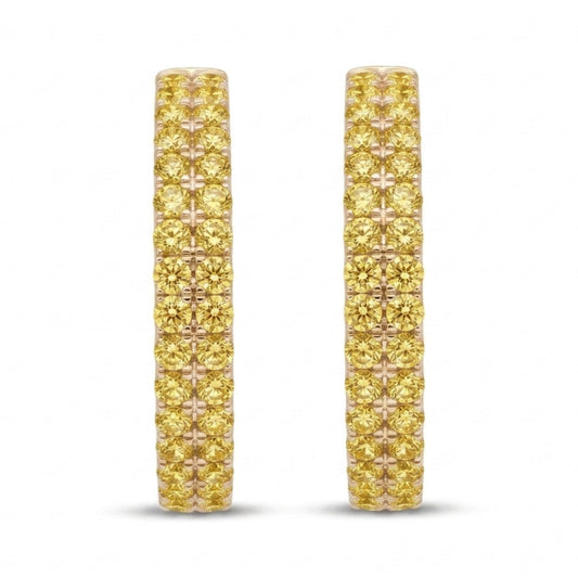 14K 2.09cttw Round Yellow Diamond Hoop Earrings