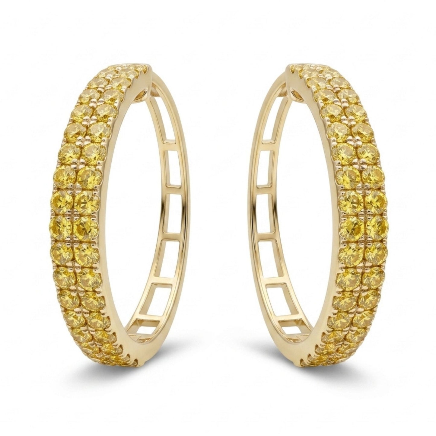 14K 2.09cttw Round Yellow Diamond Hoop Earrings