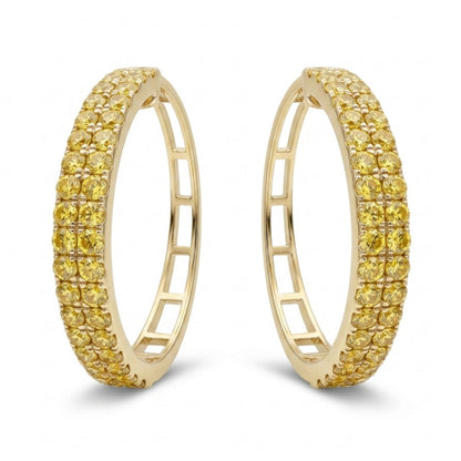 14K 2.09cttw Round Yellow Diamond Hoop Earrings