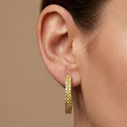 14K 2.09cttw Round Yellow Diamond Hoop Earrings