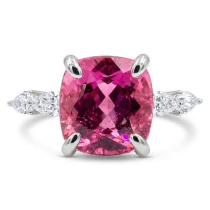 14K 4.40ct Cushion Copper Bearing Tourmaline 0.47cttw White Diamonds Ring