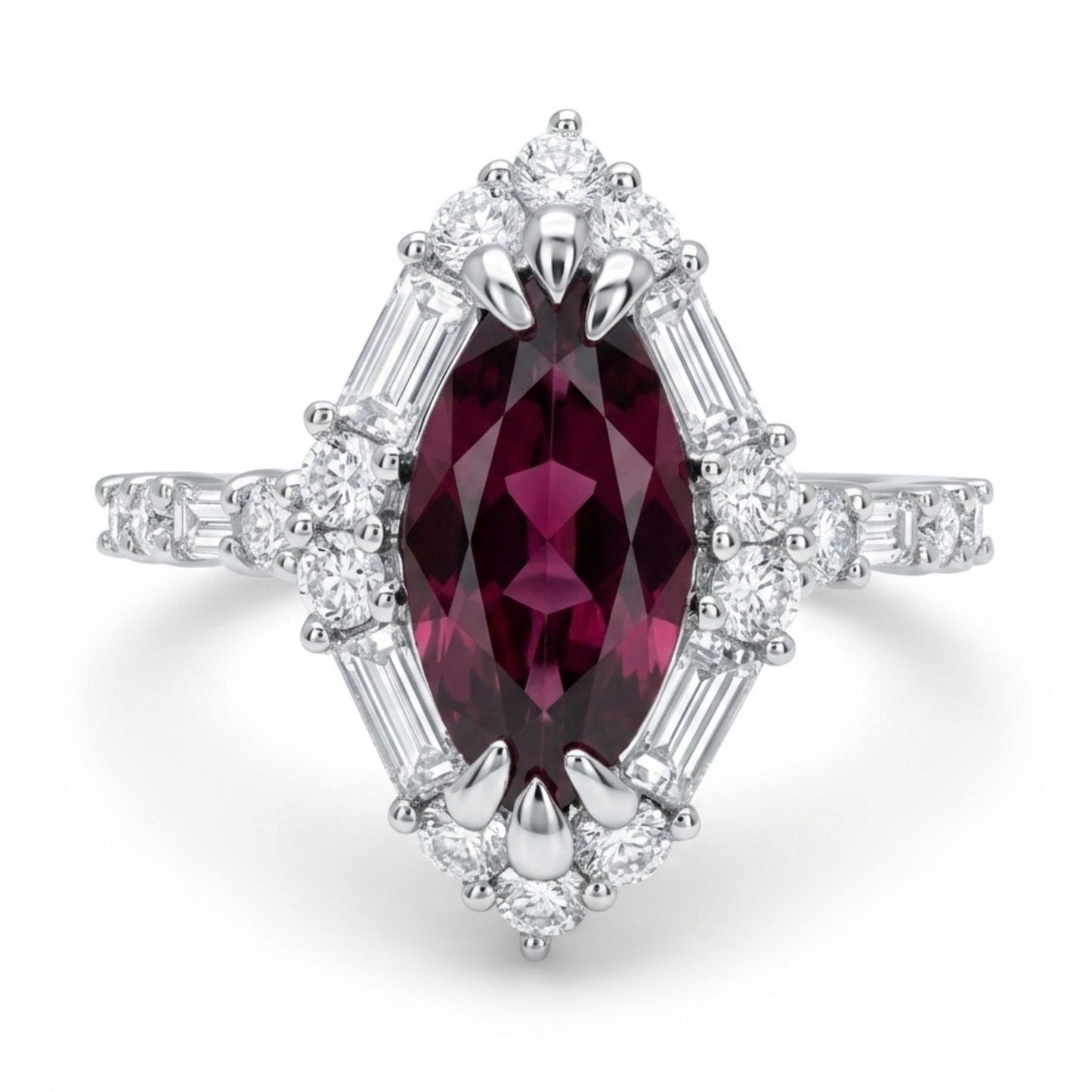 18K 1.39ct Marquise Unheated Reddish Purple Sapphire 0.89cttw White Diamonds Ring