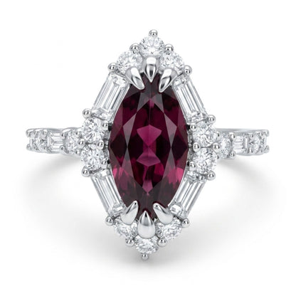 18K 1.39ct Marquise Unheated Reddish Purple Sapphire 0.89cttw White Diamonds Ring