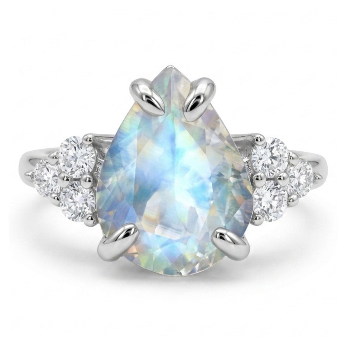 14K 2.34ct Pear Shape Moonstone 0.24cttw White Diamonds Ring