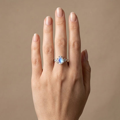 14K 2.34ct Pear Shape Moonstone 0.24cttw White Diamonds Ring