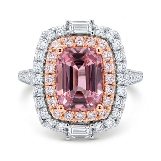 18K 1.49ct Cushion Pink Spinel 0.61cttw Pink & White Diamonds Ring