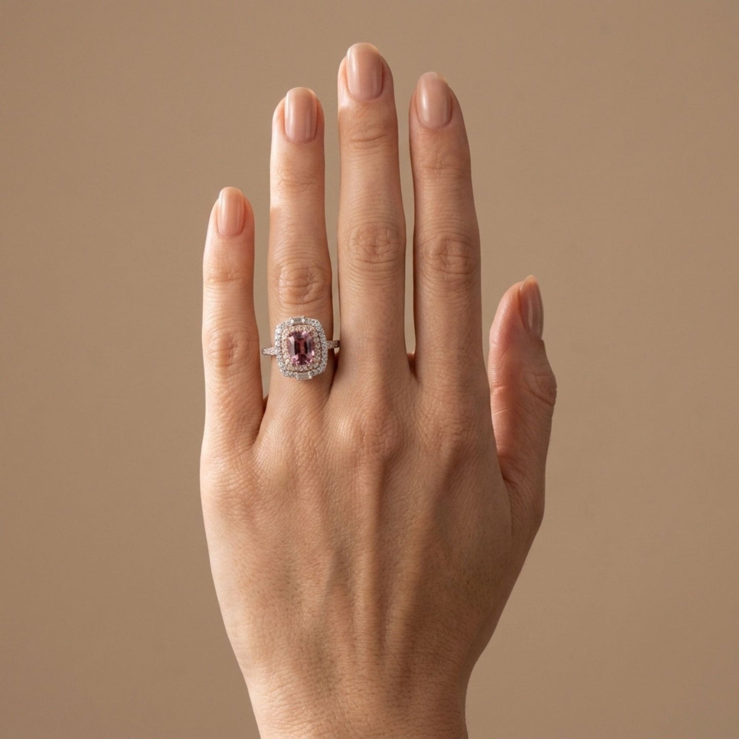 18K 1.49ct Cushion Pink Spinel 0.61cttw Pink & White Diamonds Ring
