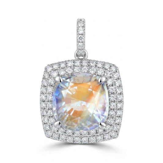 18K 5.30ct Cushion Moonstone 0.79cttw White Diamonds Pendant