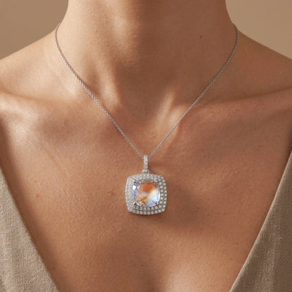 18K 5.30ct Cushion Moonstone 0.79cttw White Diamonds Pendant