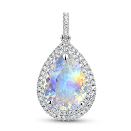 18K 5.45ct Pear Shape Moonstone 0.83cttw White Diamonds Pendant