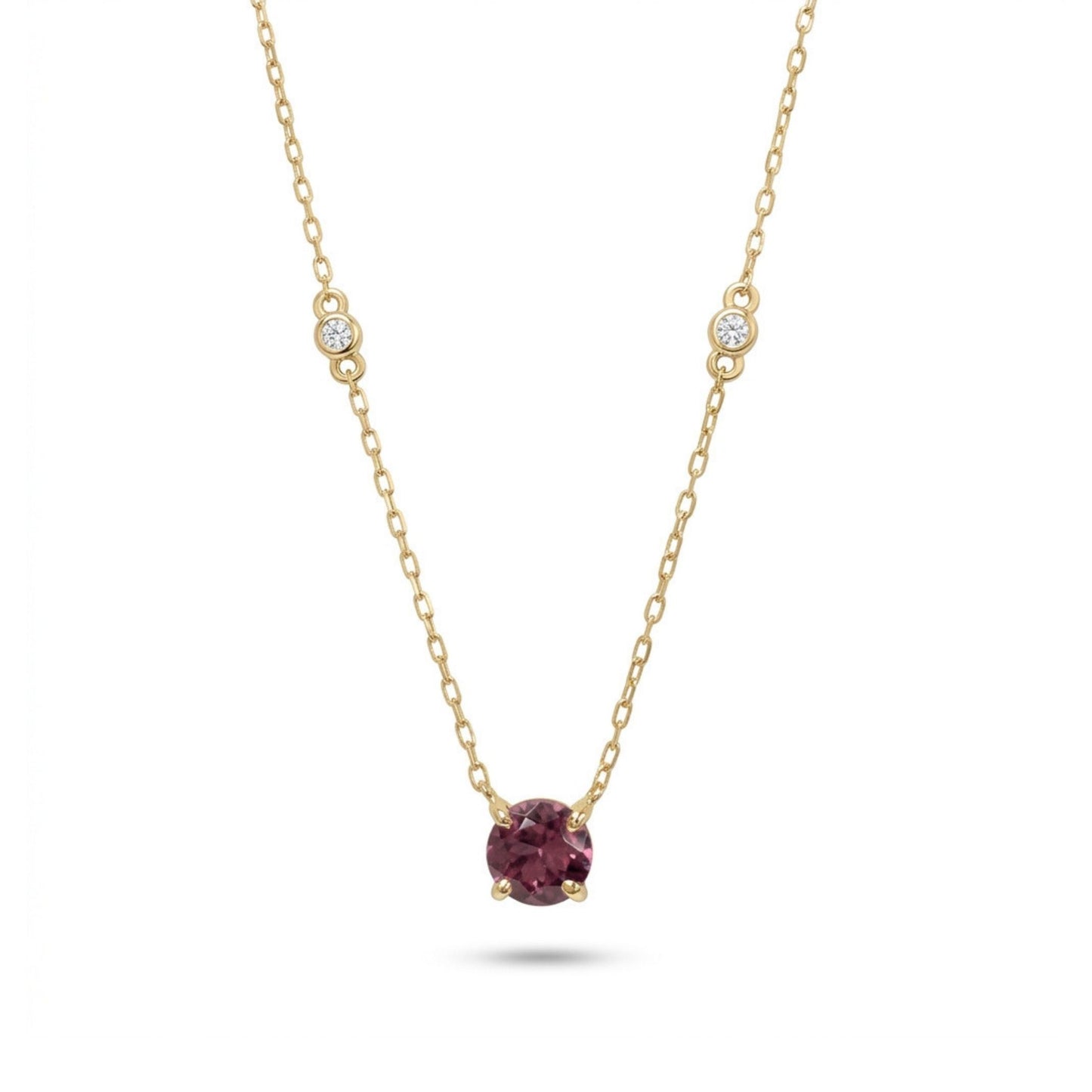 14K 1.20ct Round Pink Zircon 0.04cttw White Diamonds Necklace