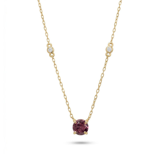 14K 1.20ct Round Pink Zircon 0.04cttw White Diamonds Necklace