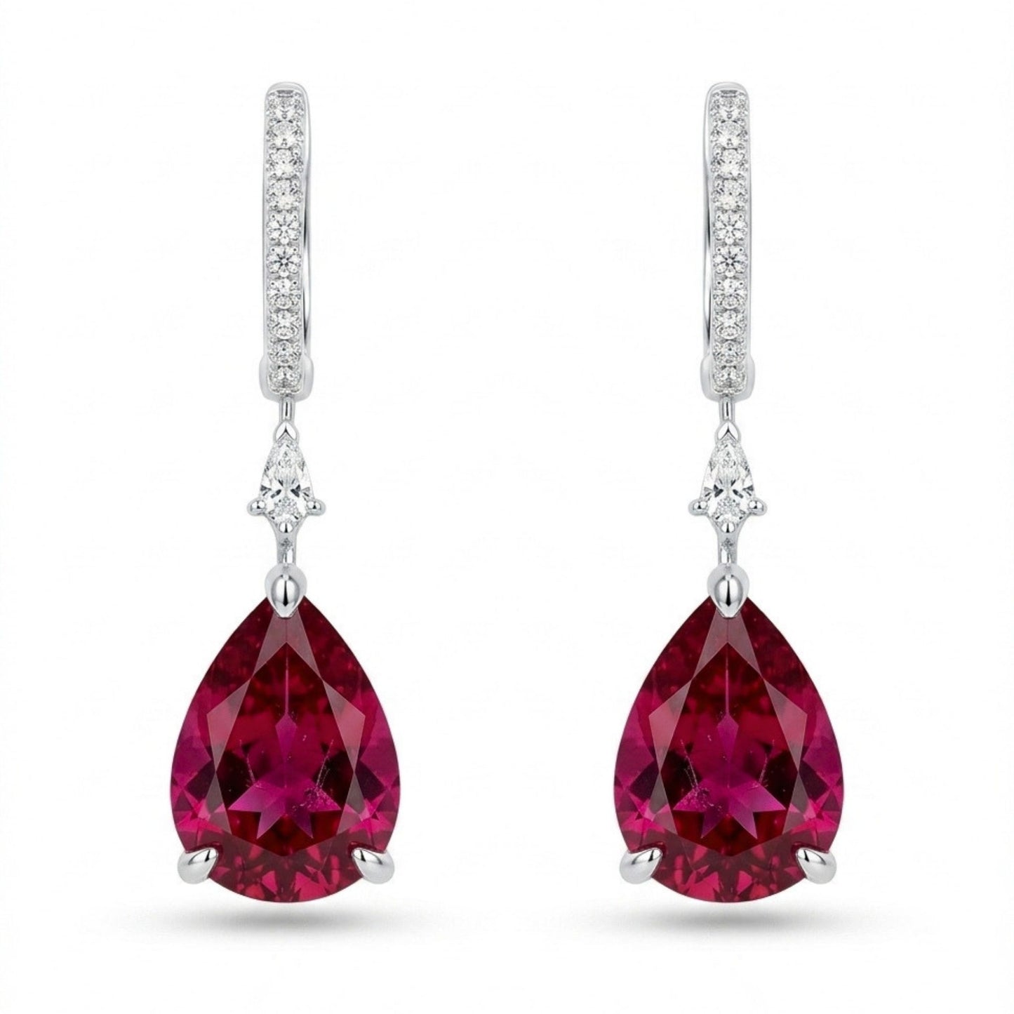 18K 8.29cttw Pear Shape Copper Bearing Tourmaline 0.36cttw White Diamonds Drop Earrings