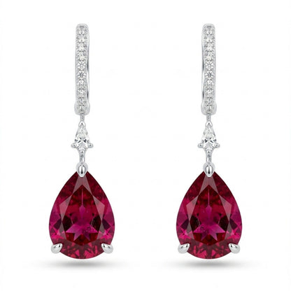 18K 8.29cttw Pear Shape Copper Bearing Tourmaline 0.36cttw White Diamonds Drop Earrings