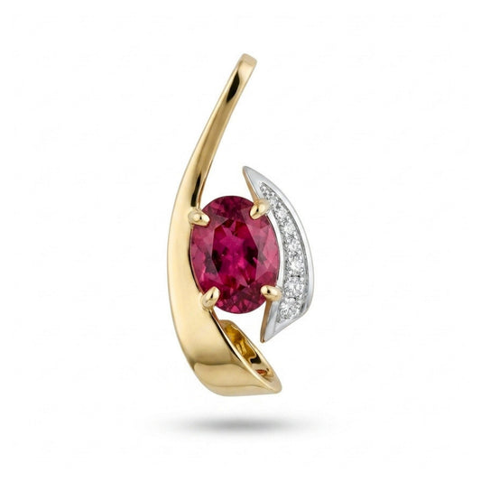 14K 2.66ct Oval Copper Bearing Tourmaline 0.13cttw VS White Diamonds Pendant