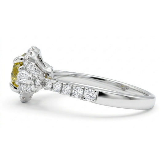 18K 1.71ct Round Unheated Yellow Sapphire 0.48cttw VS White Diamonds Ring