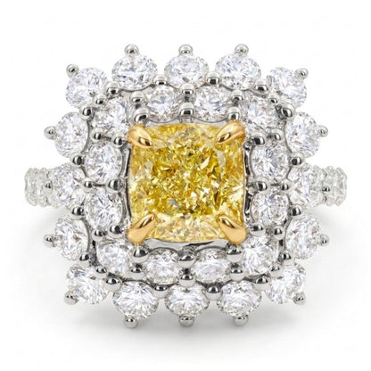 14K 1.00ct Cushion VS Yellow Diamond 1.96cttw VS White Diamonds Ring