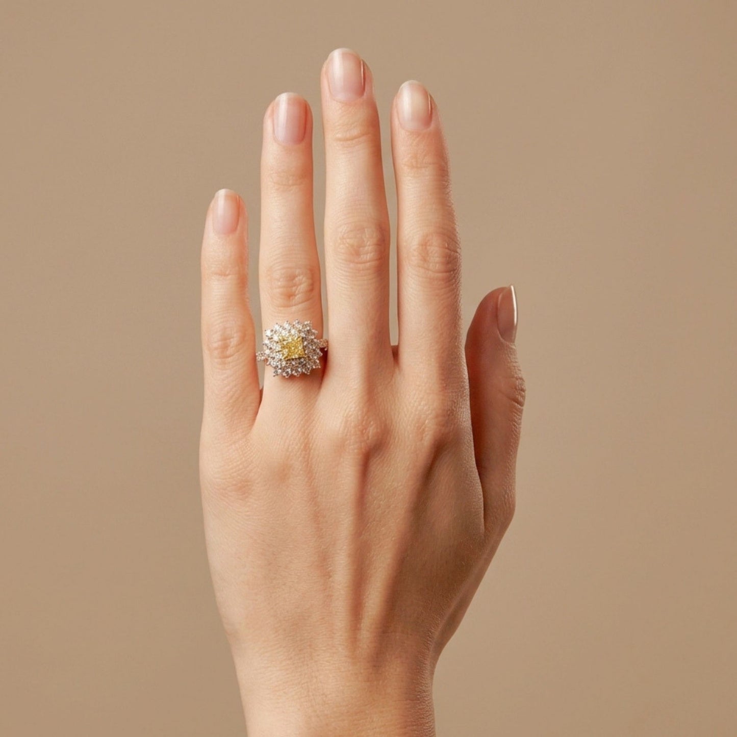 14K 1.00ct Cushion VS Yellow Diamond 1.96cttw VS White Diamonds Ring