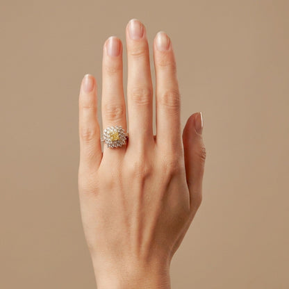 14K 1.00ct Cushion VS Yellow Diamond 1.96cttw VS White Diamonds Ring