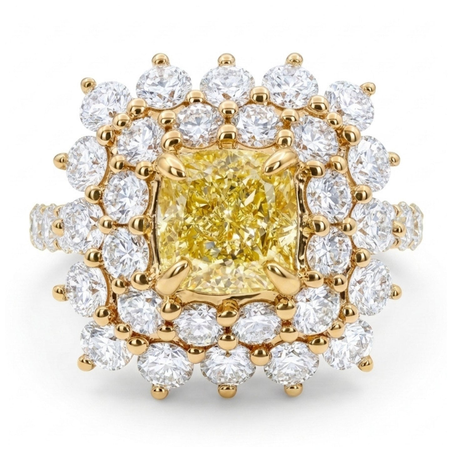 14K 1.00ct Cushion VS Yellow Diamond 1.96cttw VS White Diamonds Ring