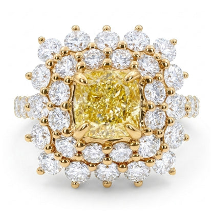 14K 1.00ct Cushion VS Yellow Diamond 1.96cttw VS White Diamonds Ring