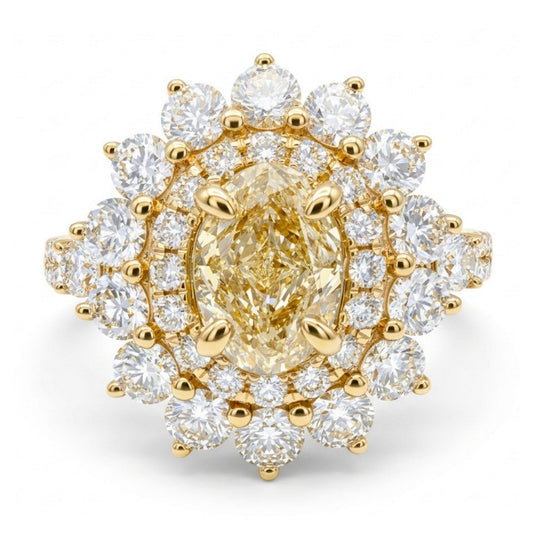 14K 1.09ct Oval VS Yellow Diamond 1.74cttw White Diamonds Ring