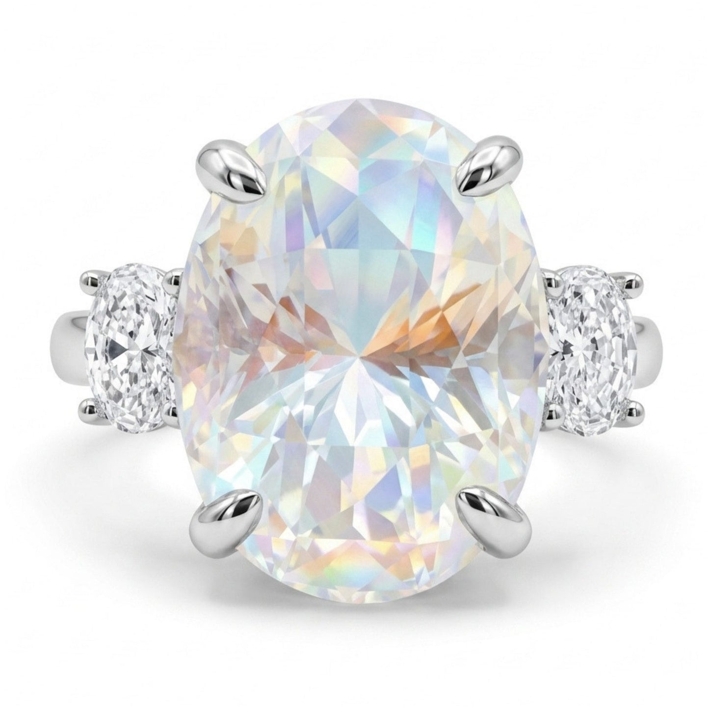 14K 7.09ct Oval Moonstone 0.55cttw VS White Diamonds Ring