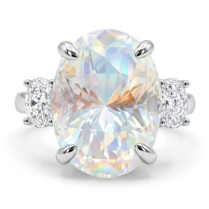 14K 7.09ct Oval Moonstone 0.55cttw VS White Diamonds Ring