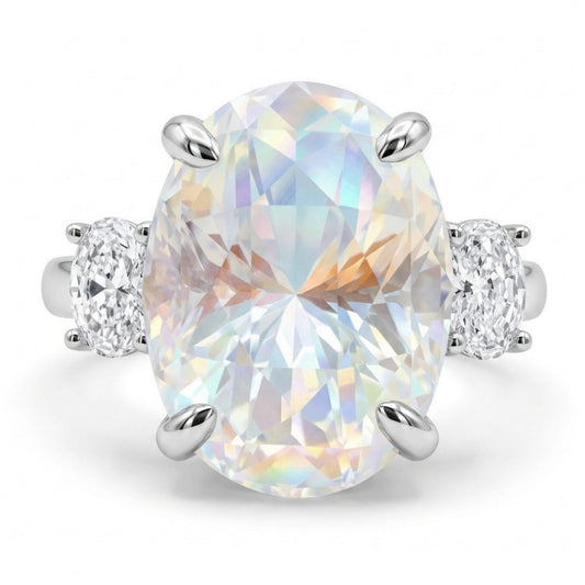 14K 7.09ct Oval Moonstone 0.55cttw VS White Diamonds Ring