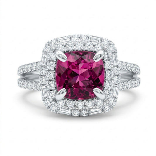 18K 1.58ct Cushion Copper Bearing Tourmaline 0.65cttw White Diamonds Ring