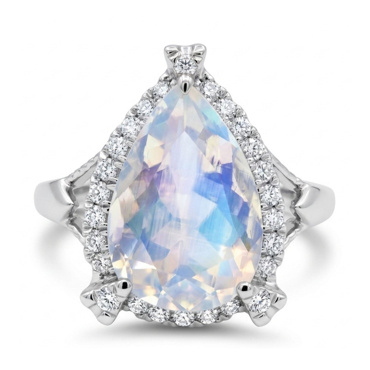 14K 3.09ct Pear Shape Moonstone 0.20cttw White Diamonds Ring