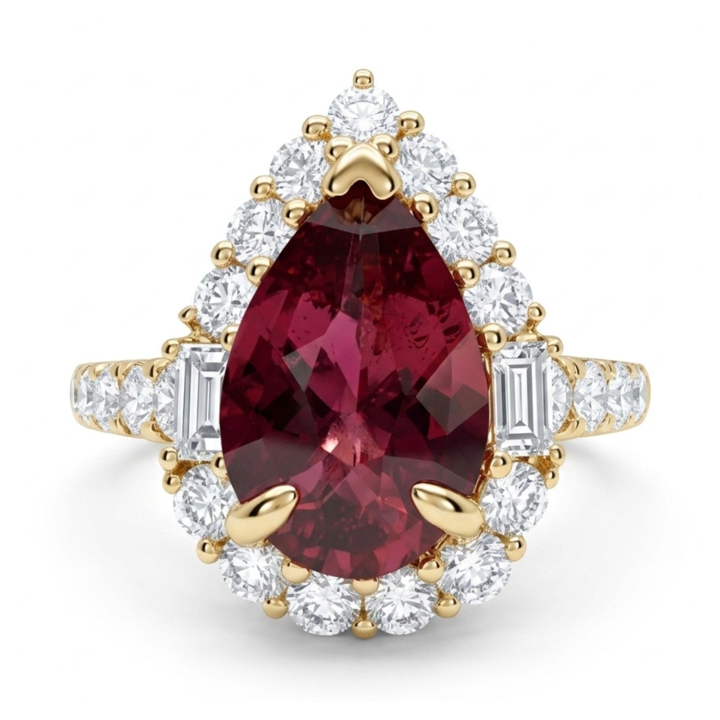 18K 2.34ct Pear Shape Unheated Reddish Purple Sapphire 1.03cttw White Diamonds Ring