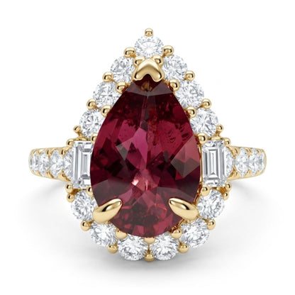 18K 2.34ct Pear Shape Unheated Reddish Purple Sapphire 1.03cttw White Diamonds Ring