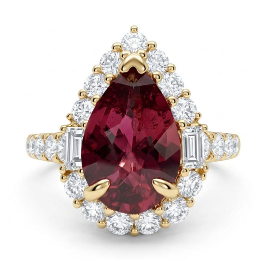 18K 2.34ct Pear Shape Unheated Reddish Purple Sapphire 1.03cttw White Diamonds Ring