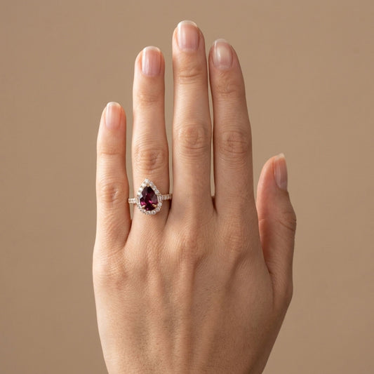 18K 2.34ct Pear Shape Unheated Reddish Purple Sapphire 1.03cttw White Diamonds Ring