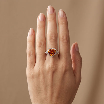 14K 6.33ct Heart Shape Mandarin Garnet 0.52cttw VS White Diamonds Ring