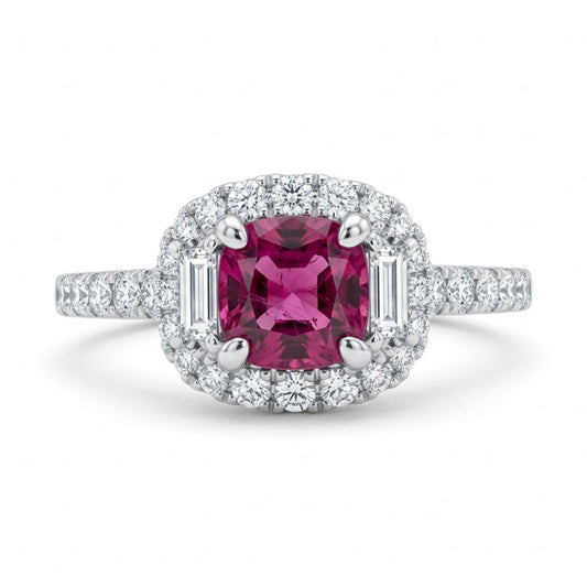 18K 0.73ct Cushion Copper Bearing Tourmaline 0.52cttw White Diamonds Ring