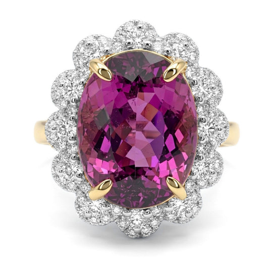 14K 9.38ct Oval Copper Bearing Tourmaline 0.84cttw VS White Diamonds Ring