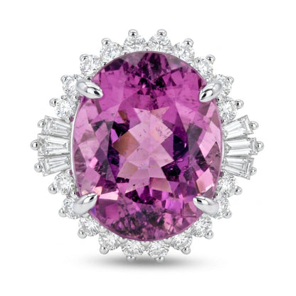 14K 7.11ct Oval Copper Bearing Tourmaline 0.61cttw White Diamonds Ring