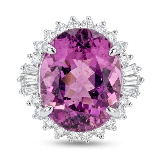 14K 7.11ct Oval Copper Bearing Tourmaline 0.61cttw White Diamonds Ring