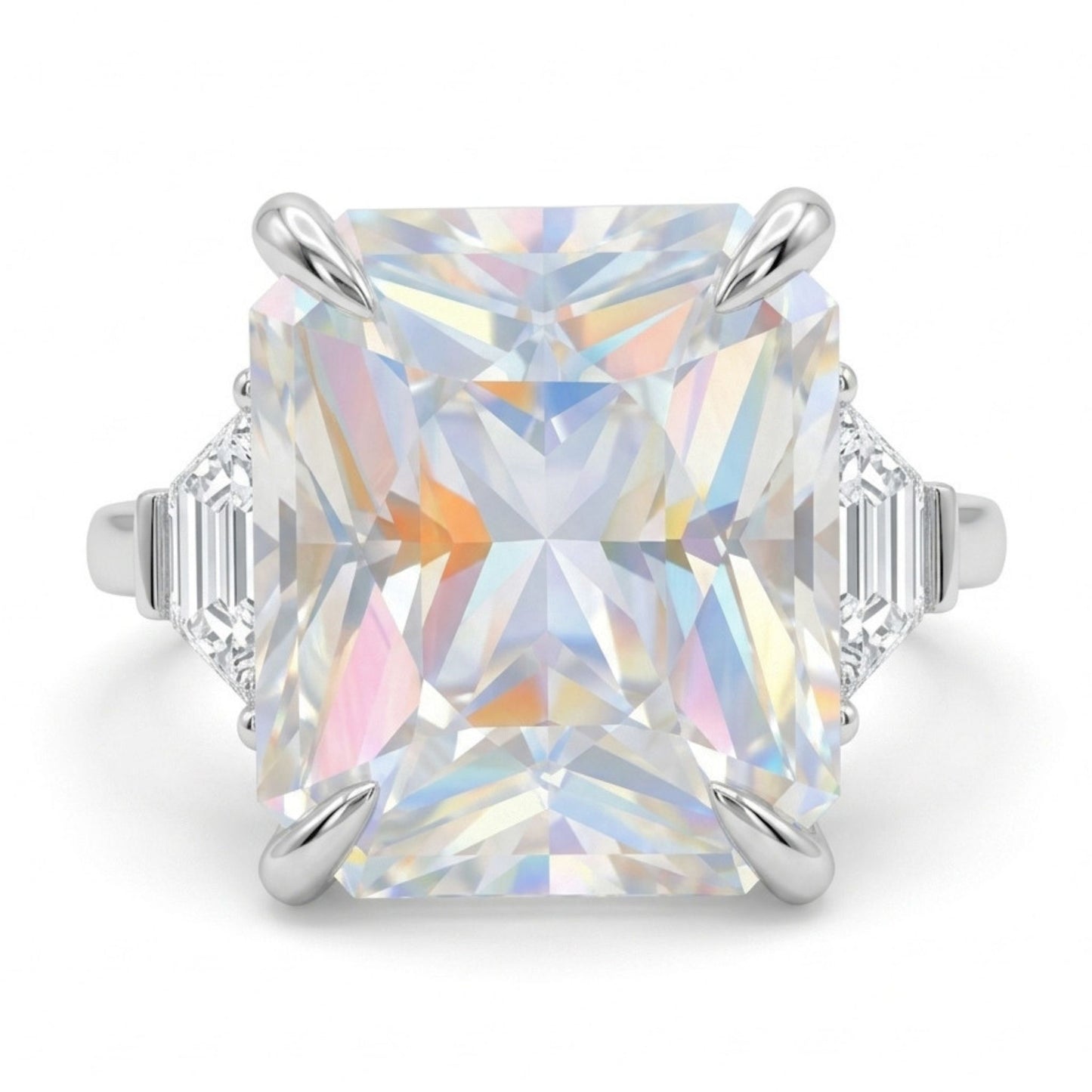 18K 6.35ct Radiant Cut Moonstone 0.31cttw White Diamonds Ring