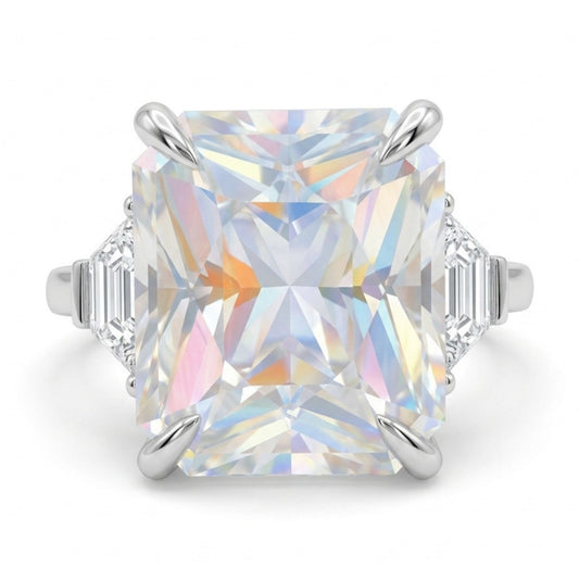 18K 6.35ct Radiant Cut Moonstone 0.31cttw White Diamonds Ring