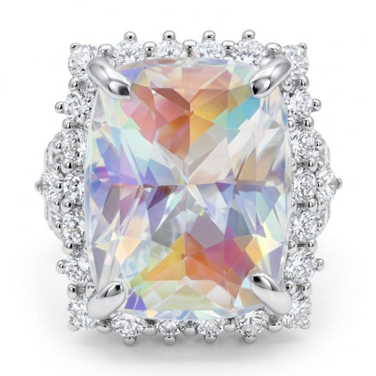 14K 9.45ct Cushion Moonstone 1.53cttw VS White Diamonds Ring