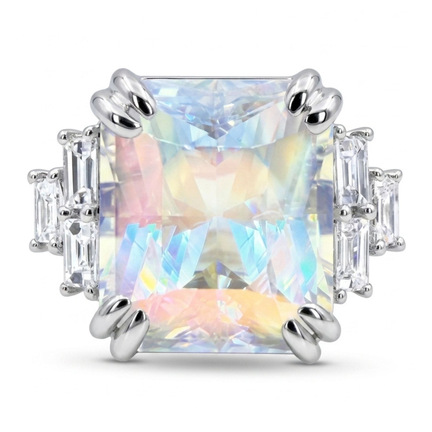 18K 7.25ct Radiant Cut Moonstone 0.77cttw White Diamonds Ring