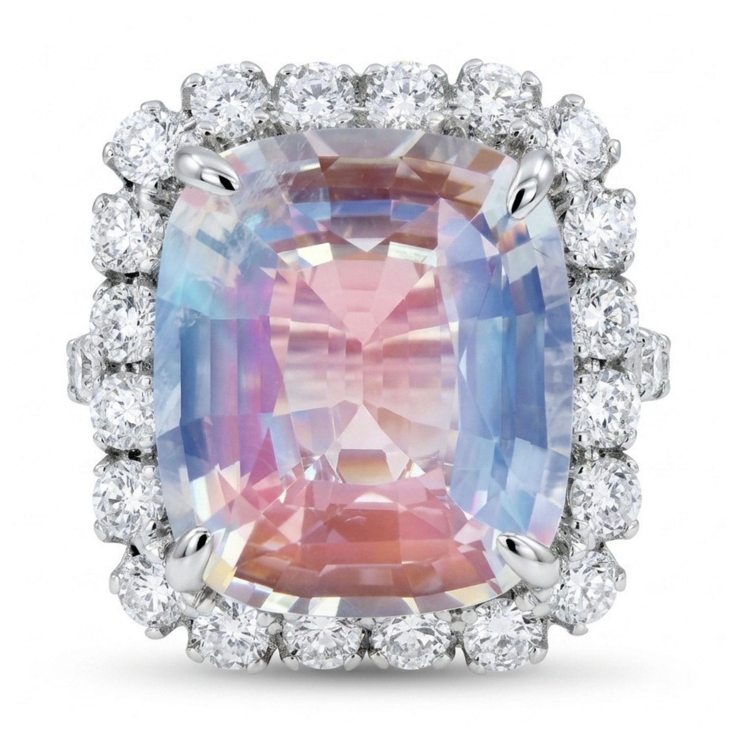 18K 8.90ct Cushion Moonstone 1.76cttw White Diamonds Ring