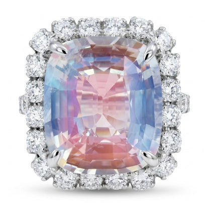 18K 8.90ct Cushion Moonstone 1.76cttw White Diamonds Ring