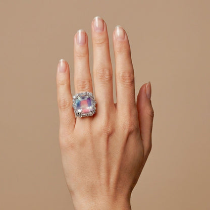 18K 8.90ct Cushion Moonstone 1.76cttw White Diamonds Ring