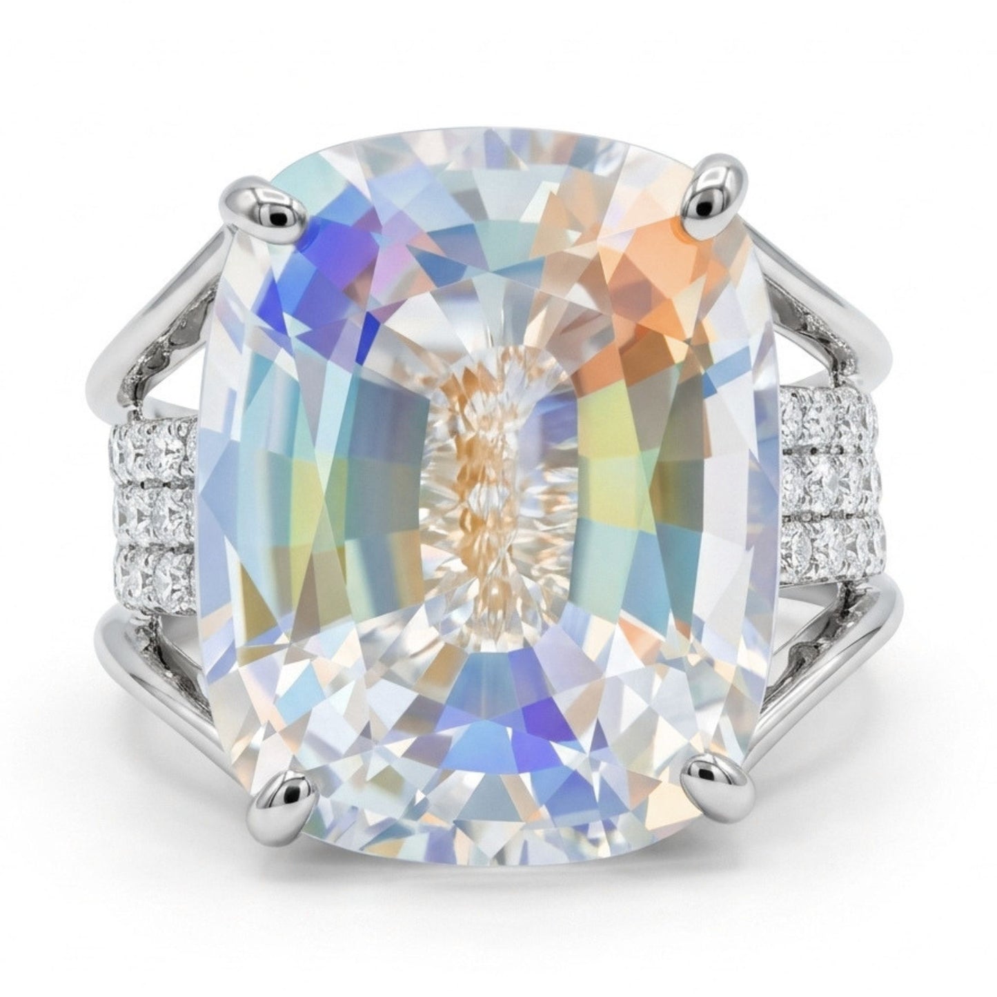 14K 8.55ct Cushion Moonstone 0.76cttw VS White Diamonds Ring
