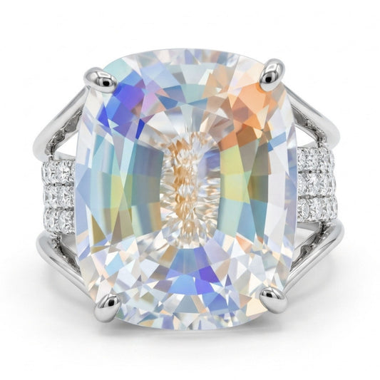 14K 8.55ct Cushion Moonstone 0.76cttw VS White Diamonds Ring